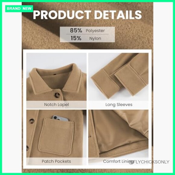 Cropped Pea Coat with Pockets, Boxy Fit Casual Jacket - Picture 6 of 7